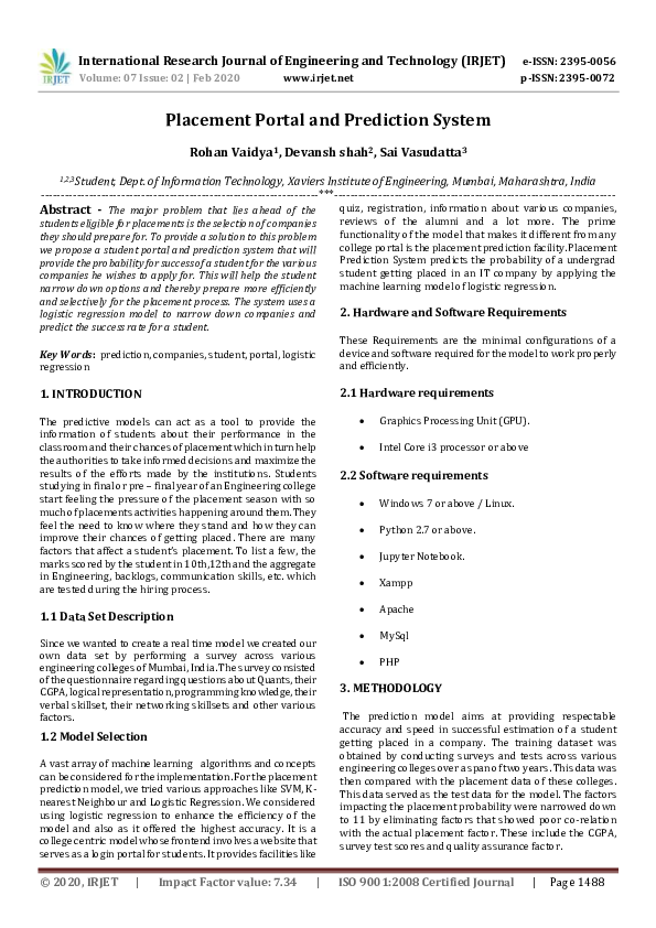 (PDF) IRJET- Placement Portal and Prediction System
