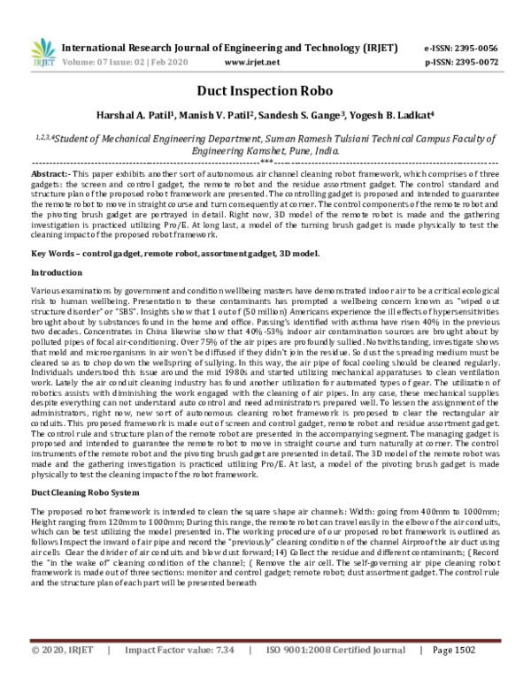 (PDF) IRJET- Duct Inspection Robo