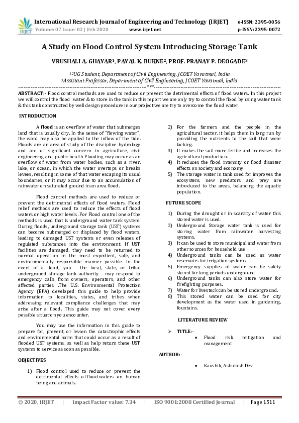 (PDF) IRJET- A Study on Flood Control System Introducing Storage Tank