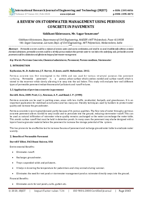 (PDF) IRJET- A REVIEW ON STORMWATER MANAGEMENT USING PERVIOUS CONCRETE ...