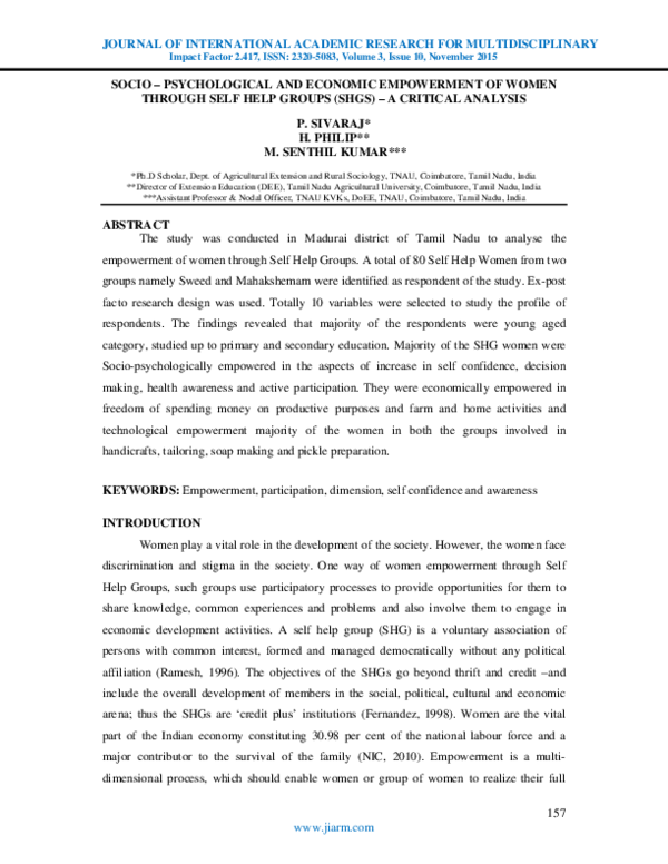 (PDF) SOCIO -PSYCHOLOGICAL AND ECONOMIC EMPOWERMENT OF WOMEN THROUGH ...