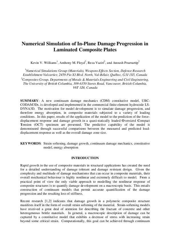 (PDF) Numerical Simulation of In-Plane Damage Progression in Laminated ...