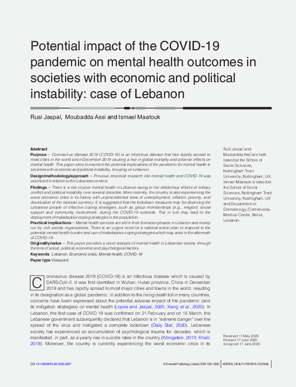 (PDF) Potential impact of the COVID-19 pandemic on mental health ...