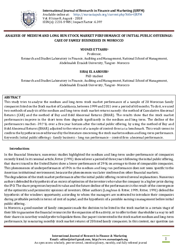 (PDF) ANALYSIS OF MEDIUM AND LONG RUN STOCK MARKET PERFORMANCE OF ...