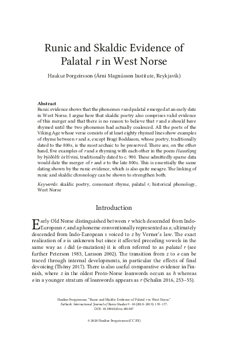 (PDF) Runic and Skaldic Evidence of Palatal r in West Norse