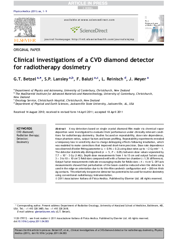 (PDF) Clinical investigations of a CVD diamond detector for ...