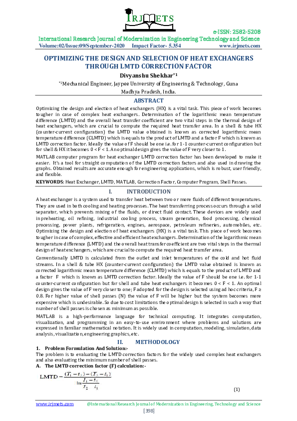 (PDF) OPTIMIZING THE DESIGN AND SELECTION OF HEAT EXCHANGERS THROUGH