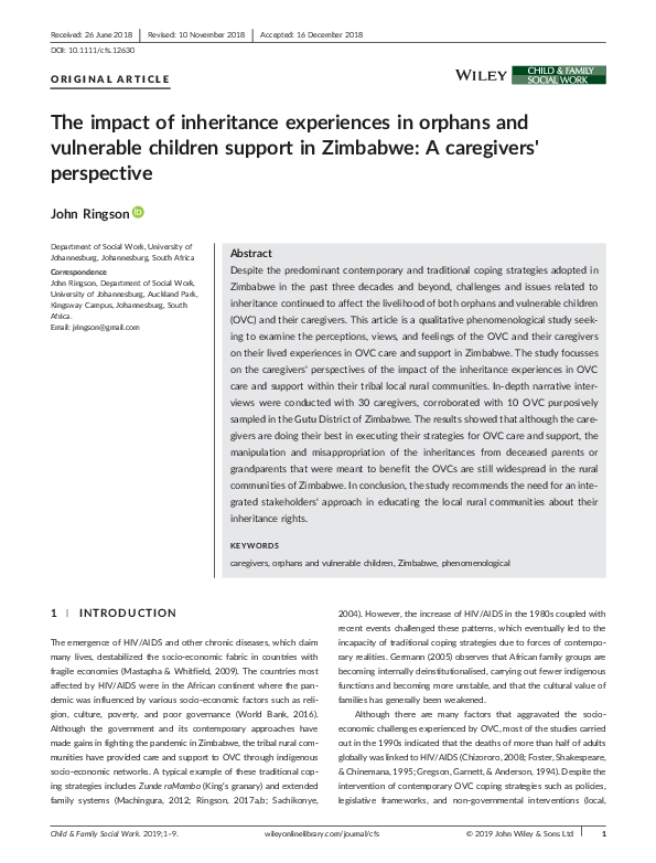 (PDF) The impact of inheritance experiences in orphans and vulnerable ...
