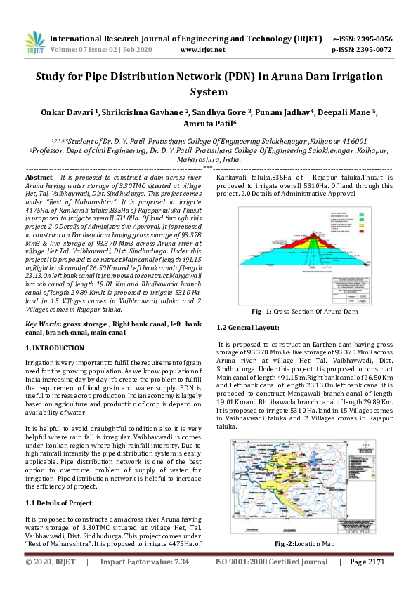 (PDF) IRJET Study for Pipe Distribution Network (PDN) In Aruna Dam