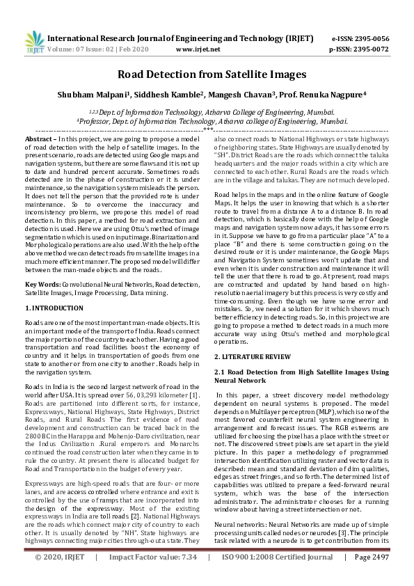 (PDF) IRJET- Road Detection from Satellite Images