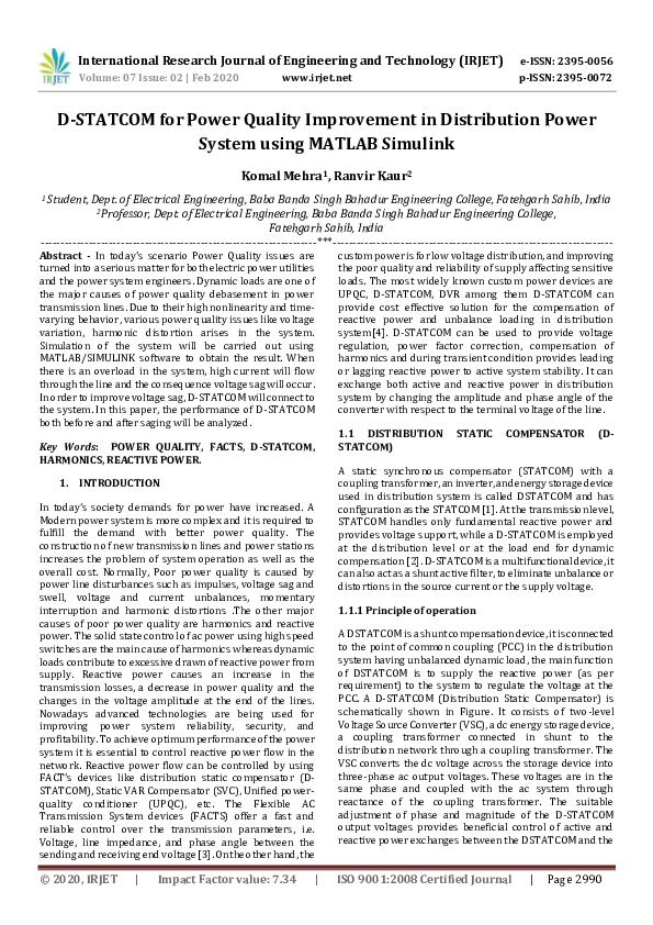 (PDF) IRJET- D-STATCOM for Power Quality Improvement in Distribution ...