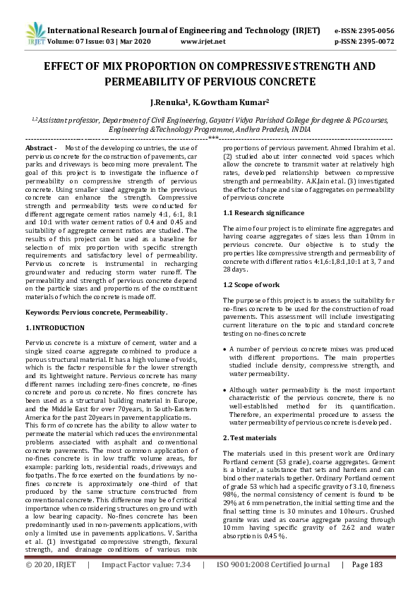 (PDF) IRJET- EFFECT OF MIX PROPORTION ON COMPRESSIVE STRENGTH AND ...
