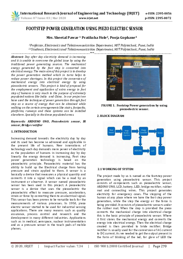 (PDF) FOOTSTEP POWER GENERATION USING PIEZO ELECTRIC SENSOR IRJET
