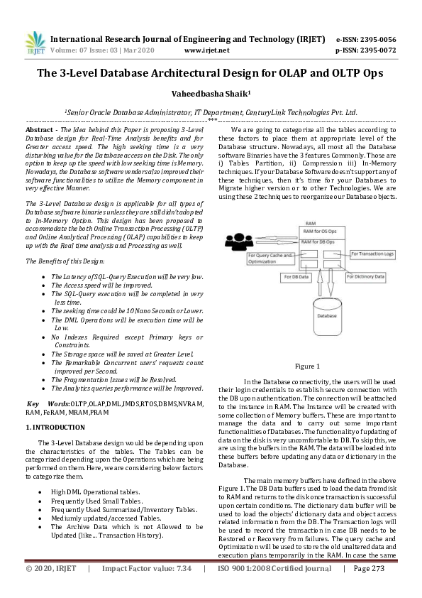 (PDF) IRJET-The 3-Level Database Architectural Design for OLAP and OLTP Op