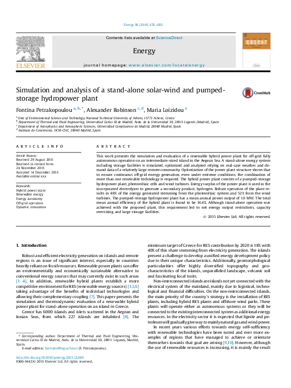 (PDF) Simulation and analysis of a stand-alone solar-wind and pumped ...