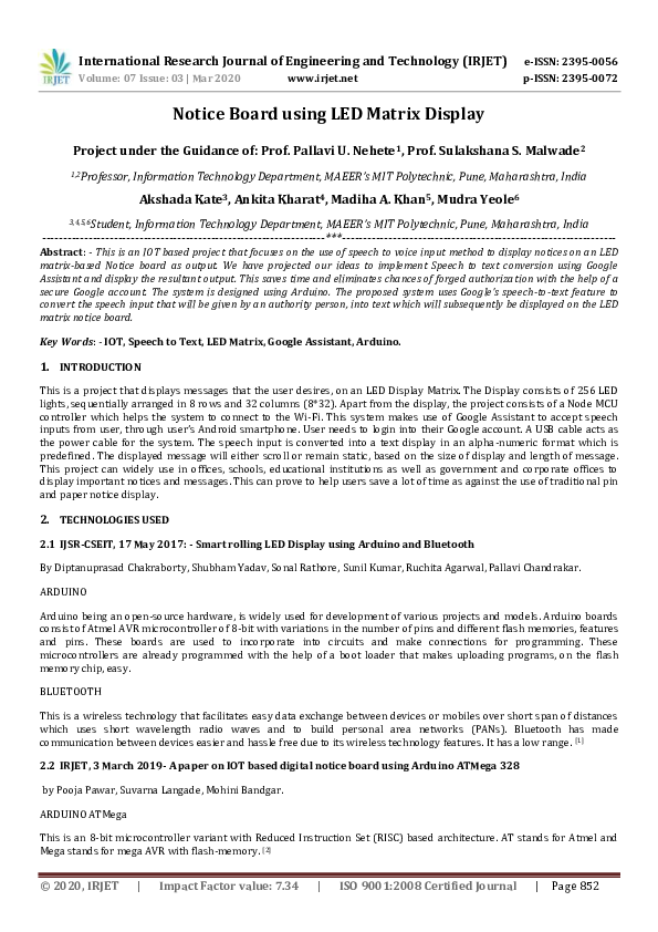 (PDF) IRJET- Notice Board using LED Matrix Display Project under the ...