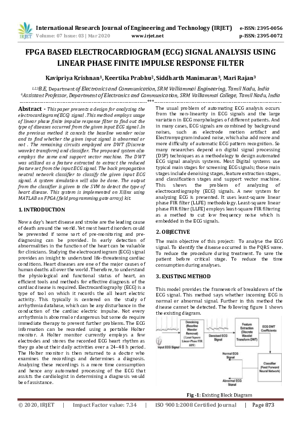 Pdf Irjet Fpga Based Electrocardiogram Ecg Signal Analysis Using Pdf Irjet Fpga Based Electrocardiogram Ecg Signal Analysis Using