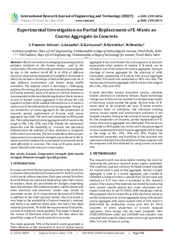 (PDF) IRJET- Experimental Investigation on Partial Replacement of E ...