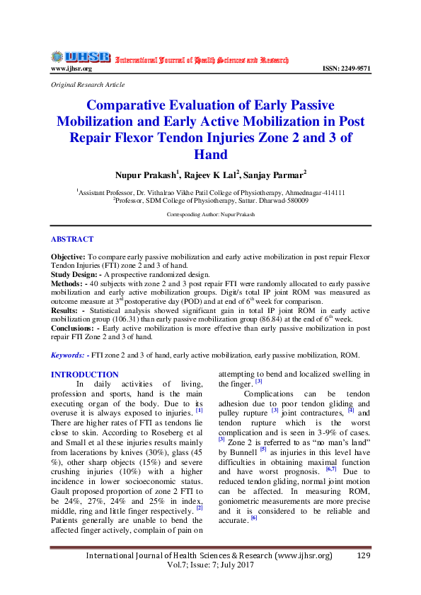 (PDF) Comparative Evaluation of Early Passive Mobilization and Early ...
