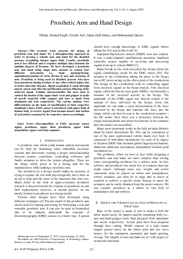 (PDF) Prosthetic Arm and Hand Design