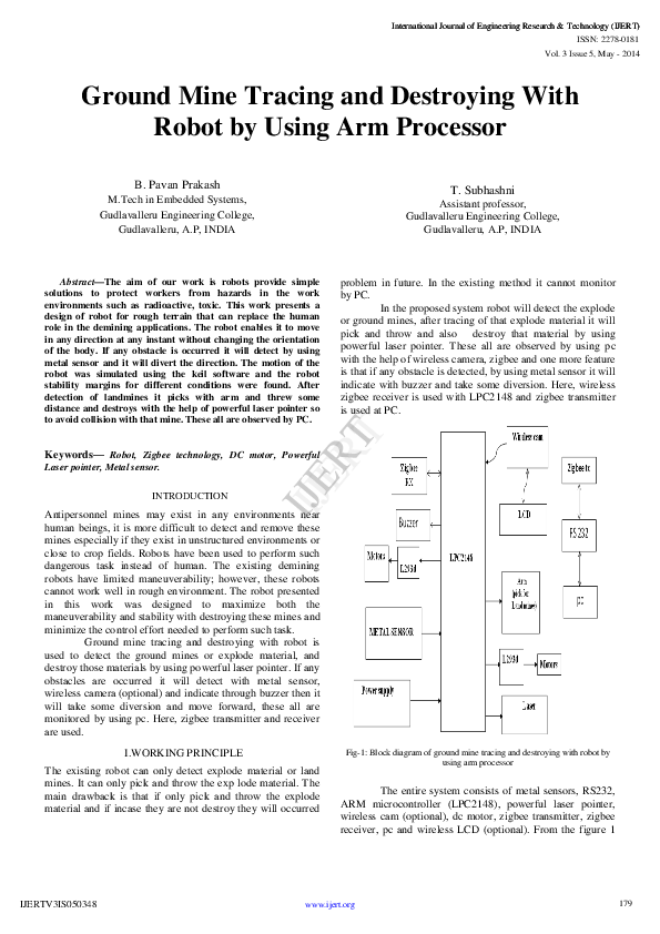 (PDF) IJERTGround Mine Tracing and Destroying With Robot by Using Arm