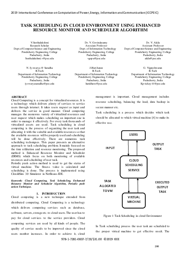 (PDF) TASK SCHEDULING IN CLOUD ENVIRONMENT USING ENHANCED RESOURCE ...