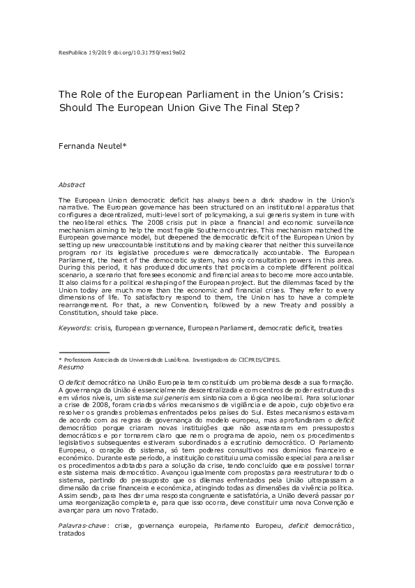 (PDF) Should the European Union give the final step? The reluctant role ...