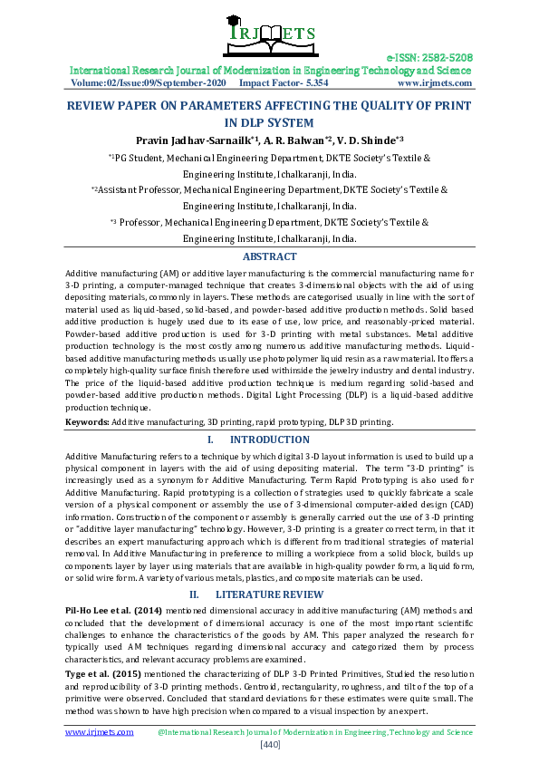 (PDF) REVIEW PAPER ON PARAMETERS AFFECTING THE QUALITY OF PRINT IN DLP ...
