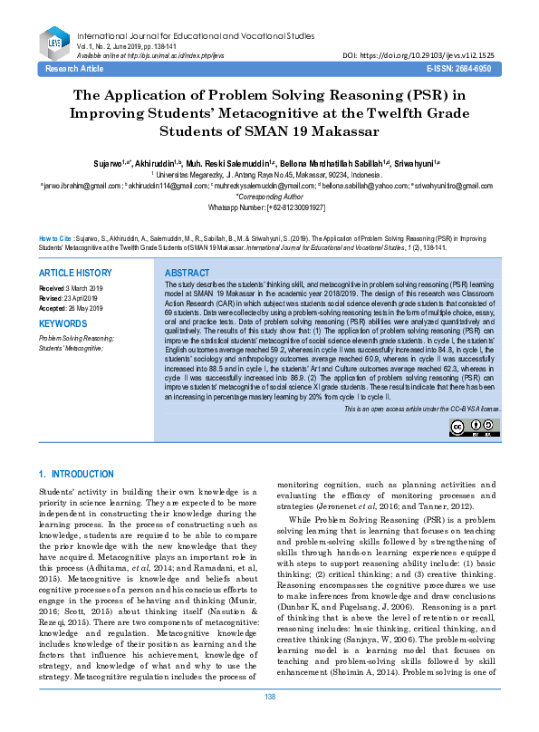(PDF) The Application of Problem Solving Reasoning (PSR) in Improving ...