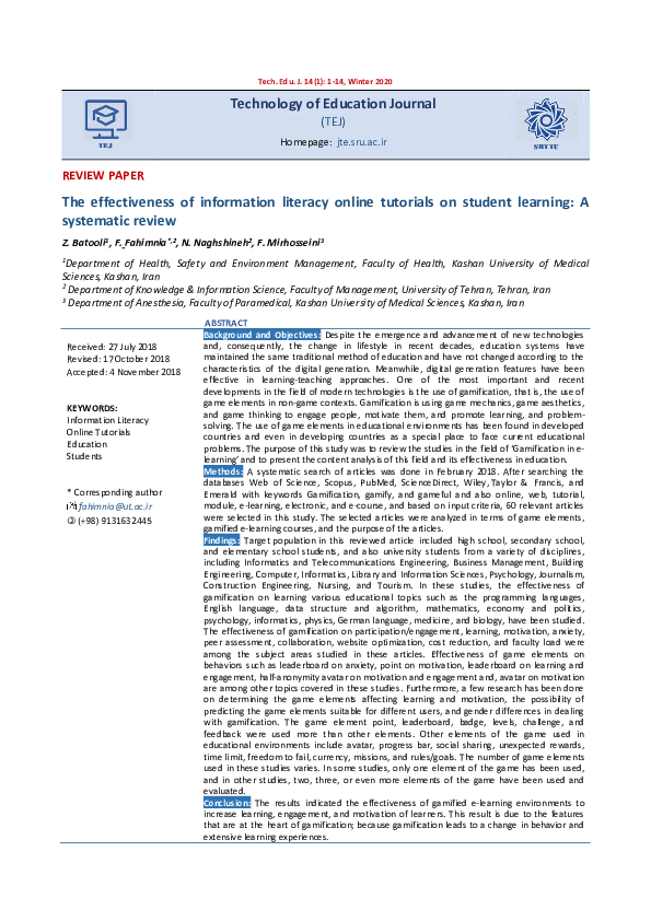 (PDF) The effectiveness of information literacy online tutorials on ...