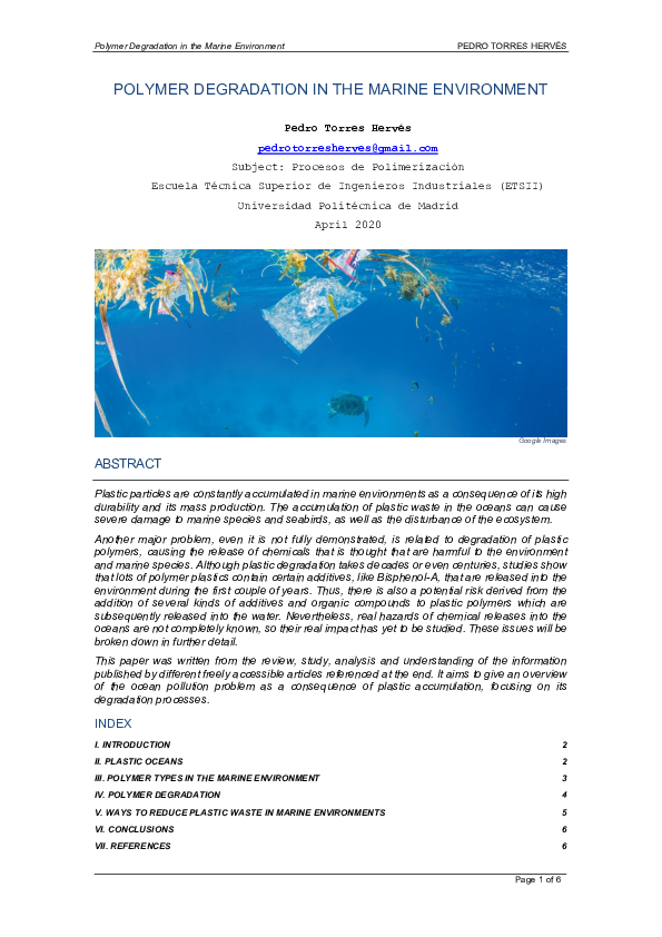 (PDF) Polymer Degradation in the Marine Environment