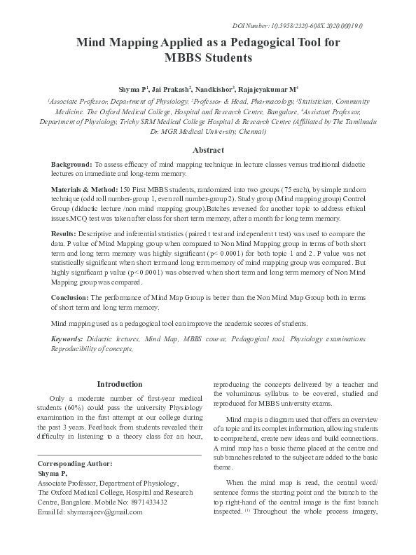 (PDF) Mind Mapping Applied as a Pedagogical Tool for MBBS Students