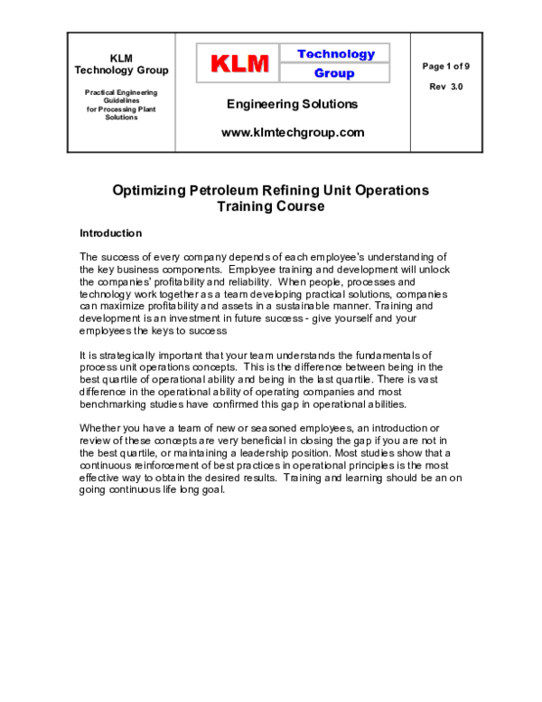 (PDF) Optimizing Petroleum Refining Unit Operations Training Course