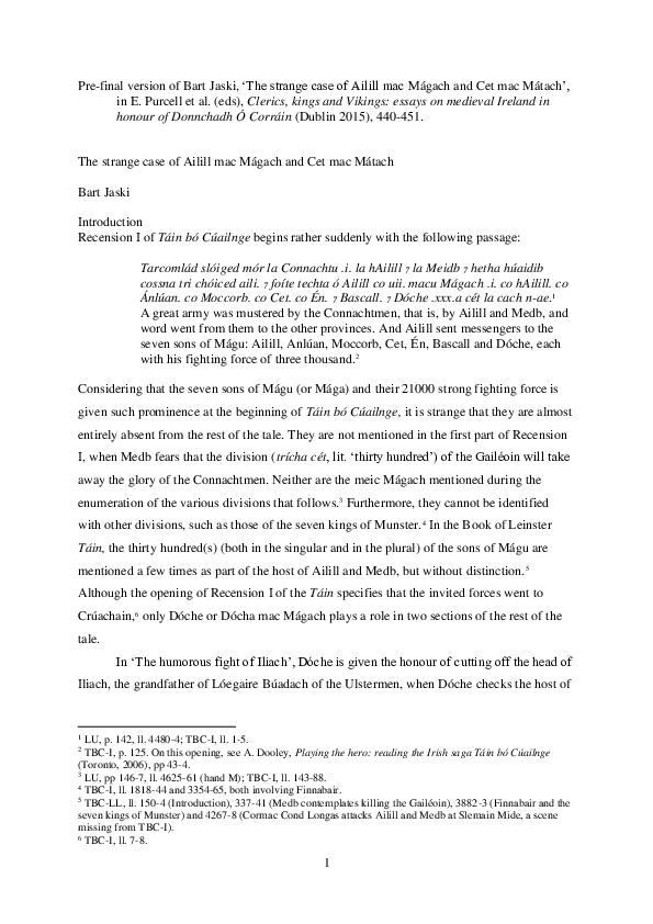 (PDF) The strange case of Ailill mac Mágach and Cet mac Mátach