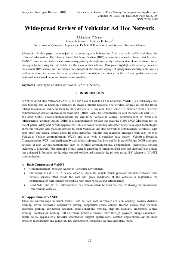 (PDF) Widespread Review of Vehicular Ad Hoc Network