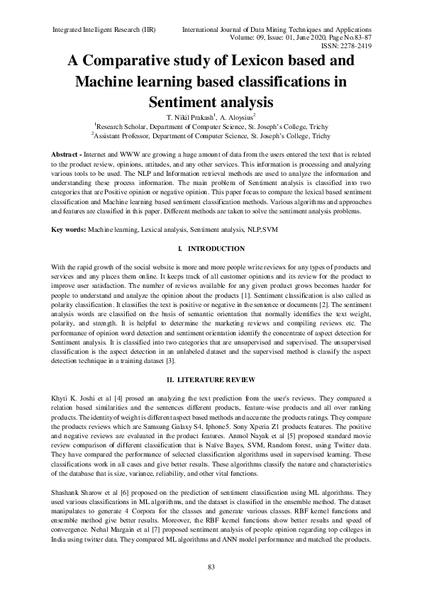 (PDF) A Comparative study of Lexicon based and Machine learning based ...