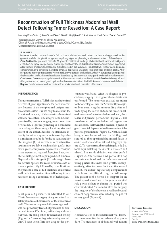 (PDF) Reconstruction of full thickness abdominal wall defect following ...