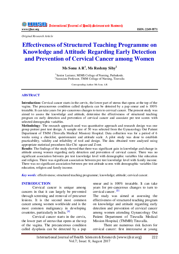 (PDF) Effectiveness of Structured Teaching Programme on Knowledge and ...