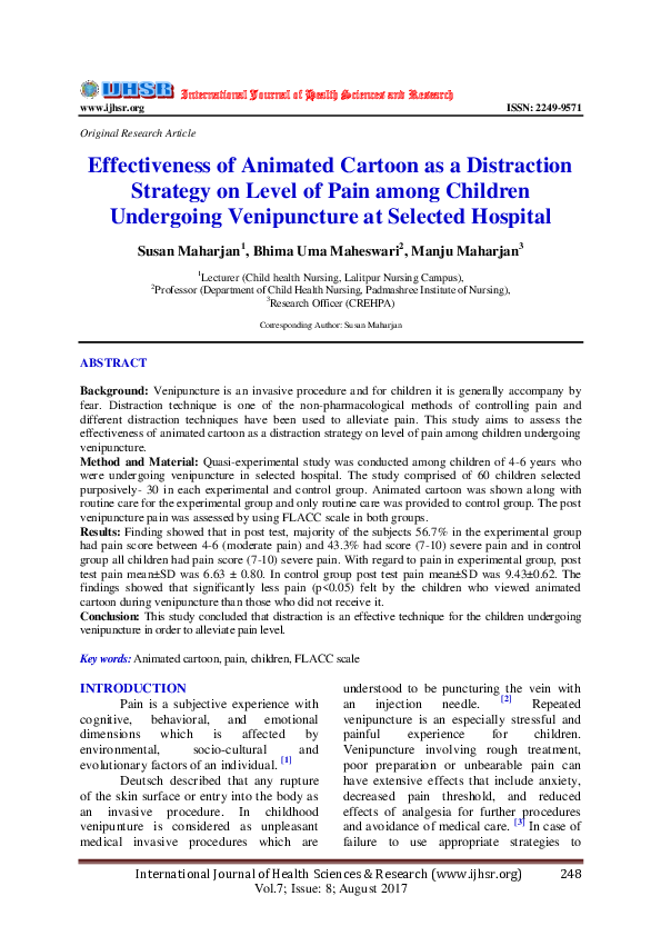 (PDF) Effectiveness of Animated Cartoon as a Distraction Strategy on ...