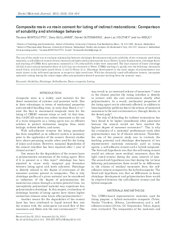 (PDF) Composite resin vs resin cement for luting of indirect