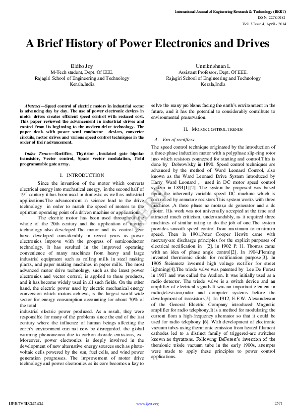 (PDF) IJERTA Brief History of Power Electronics and Drives IJERT Journal Academia.edu