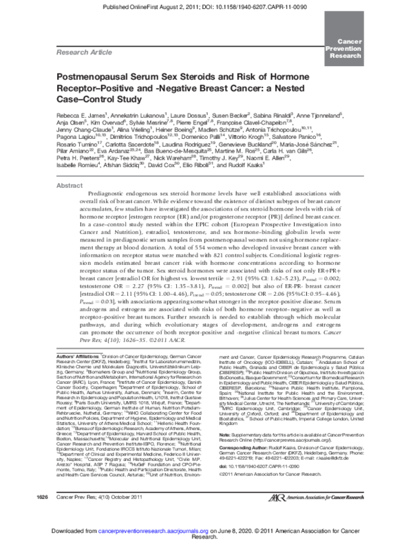 (PDF) Postmenopausal Serum Sex Steroids and Risk of Hormone Receptor ...