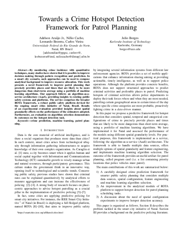 (PDF) Towards a Crime Hotspot Detection Framework for Patrol Planning