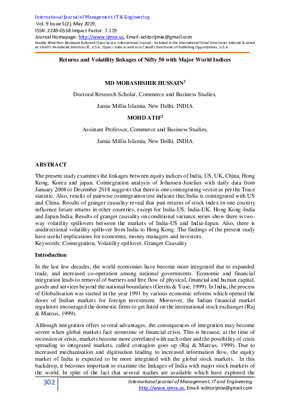  pdf returns and volatility linkages of nifty 50 with major world indices