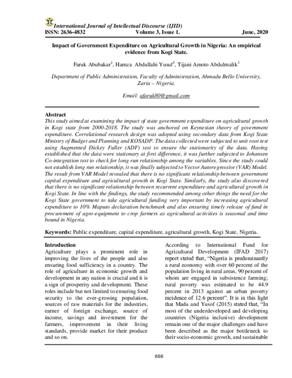 (PDF) Impact of Government Expenditure on Agricultural Growth in ...