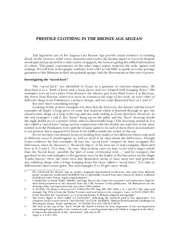 (PDF) PRESTIGE CLOTHING IN THE BRONZE AGE AEGEAN