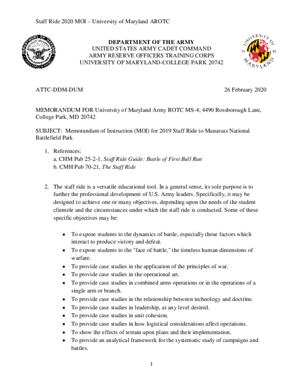(PDF) 2020 University of Maryland Army ROTC Staff Ride