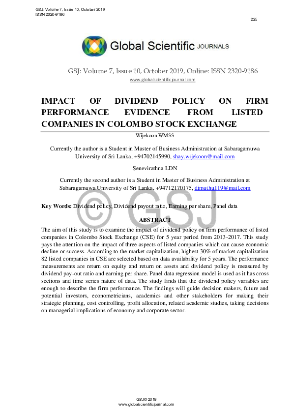  pdf impact of dividend policy on firm performance evidence from