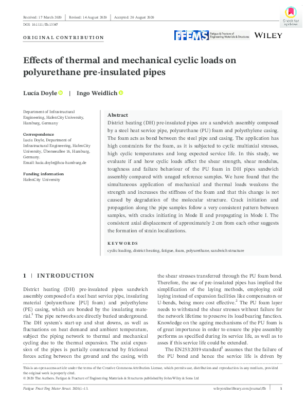 (PDF) Effects of thermal and mechanical cyclic loads on polyurethane ...