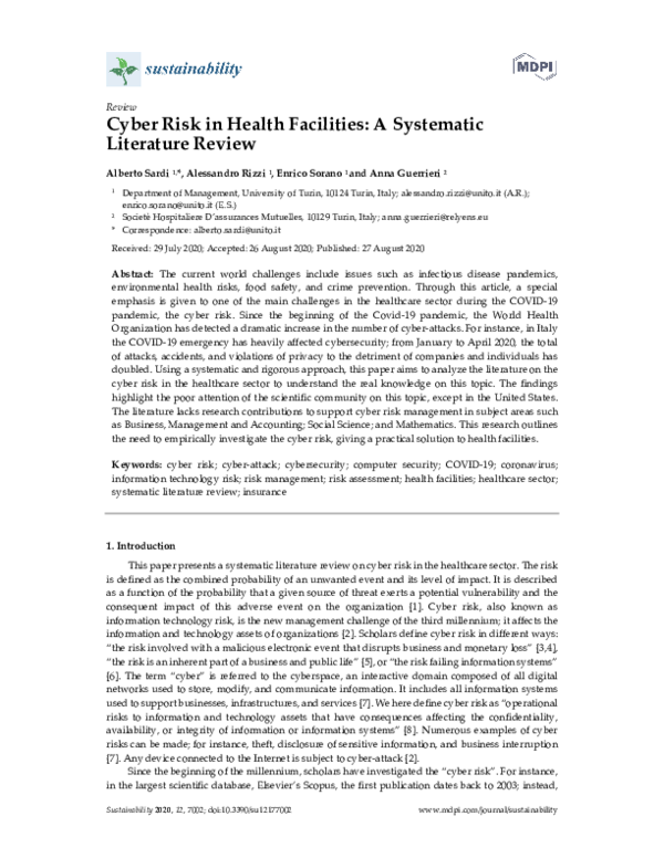 (PDF) Cyber Risk in Health Facilities: A Systematic Literature Review